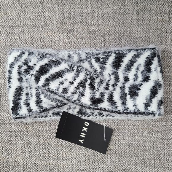 DKNY fuzzy animal print twist headband black and white - Picture 7 of 9